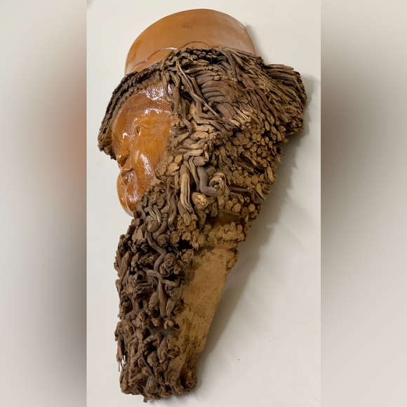 Vintage Hand Carved Native American Folk Art Bamboo Tree Root Face Mask - Picture 7 of 16